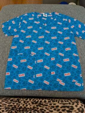 Slush Puppie Scrub Top Size S Blue Paw Print V-Neck